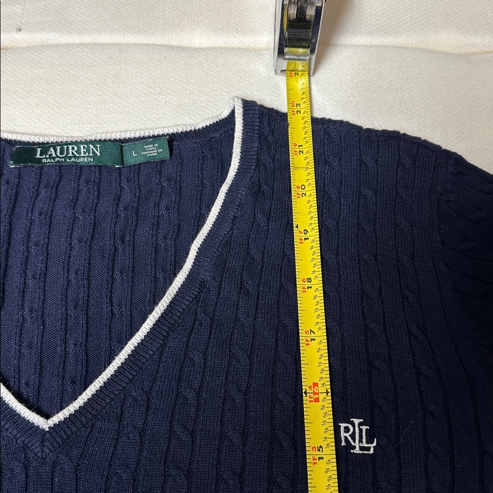 EUC Vintage Ralph Lauren Navy Sweater with white details around neck and sleeve - Picture 5 of 5